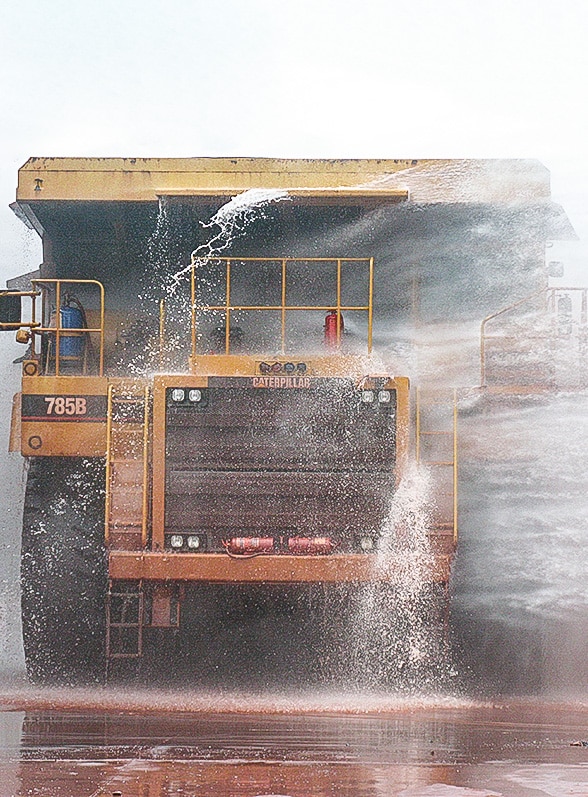 heavy-duty industrial vehicle getting washed