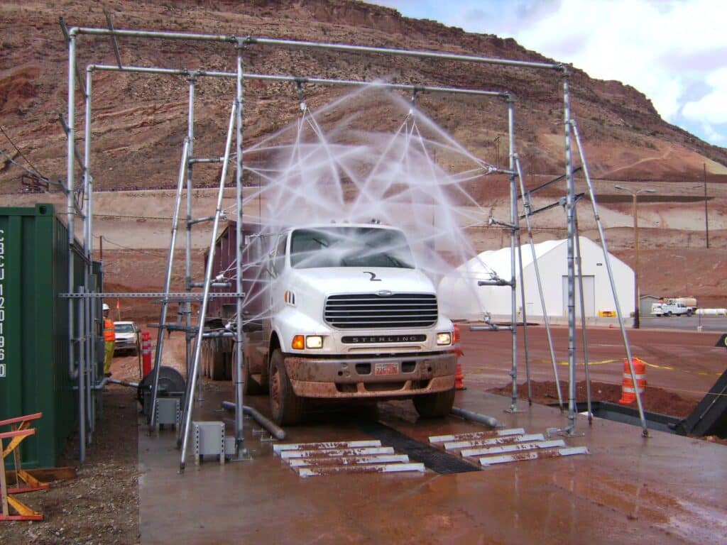 On-site mining vehicle wash in action