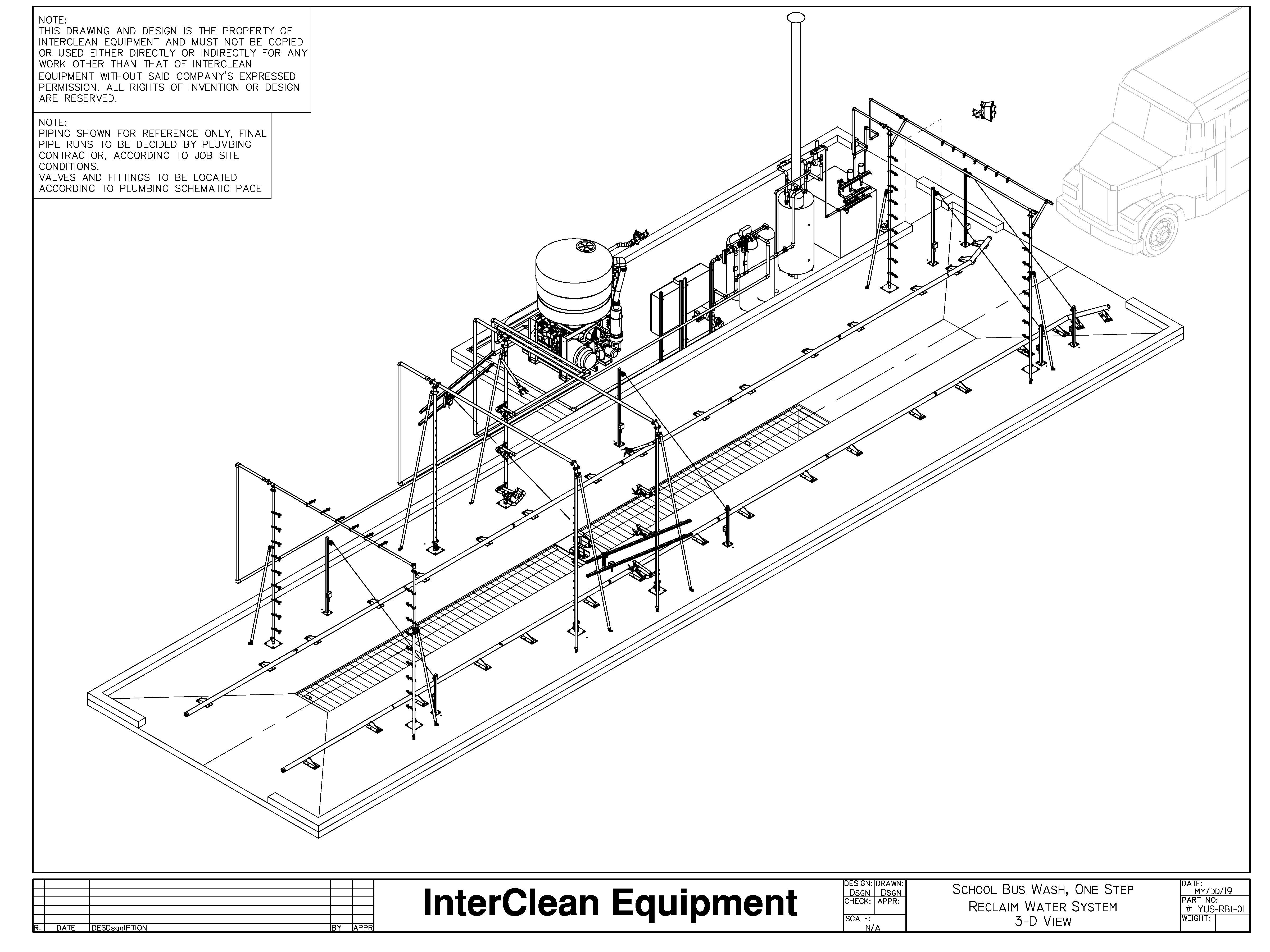 Recycled touchless bus automatic wash system layout