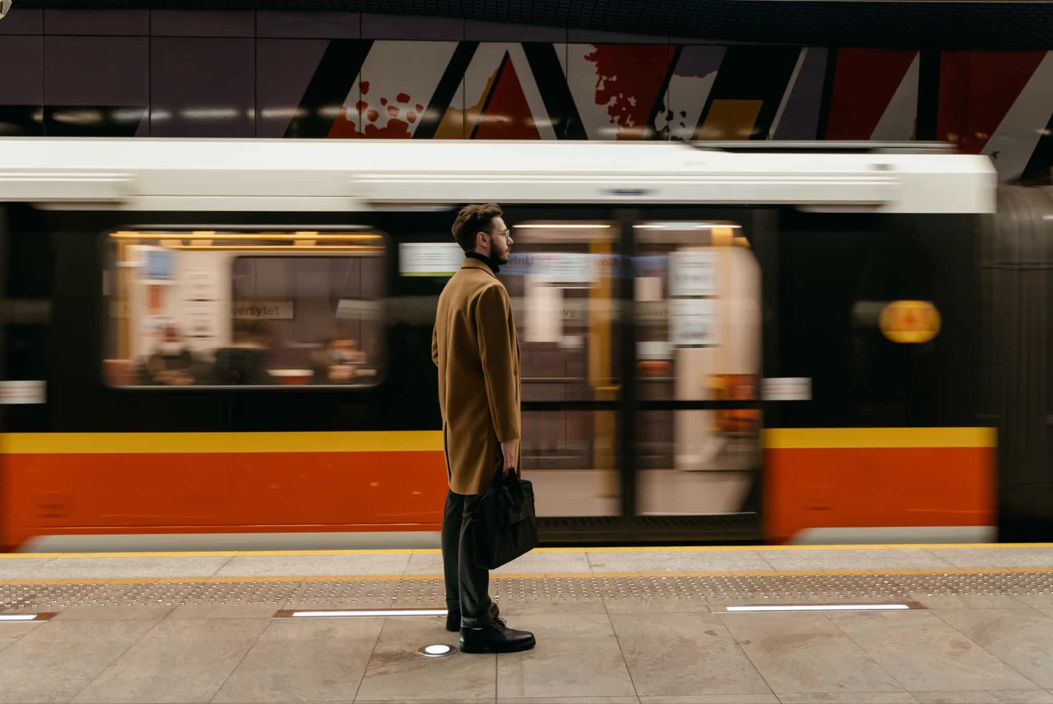 Man waiting for subway train