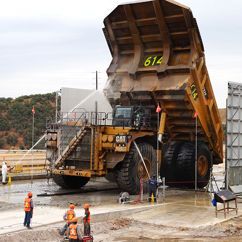 Dual Wash Monitors Used for Detailed Cleaning on Areas of Haul Truck 614, Buenavista del Cobre