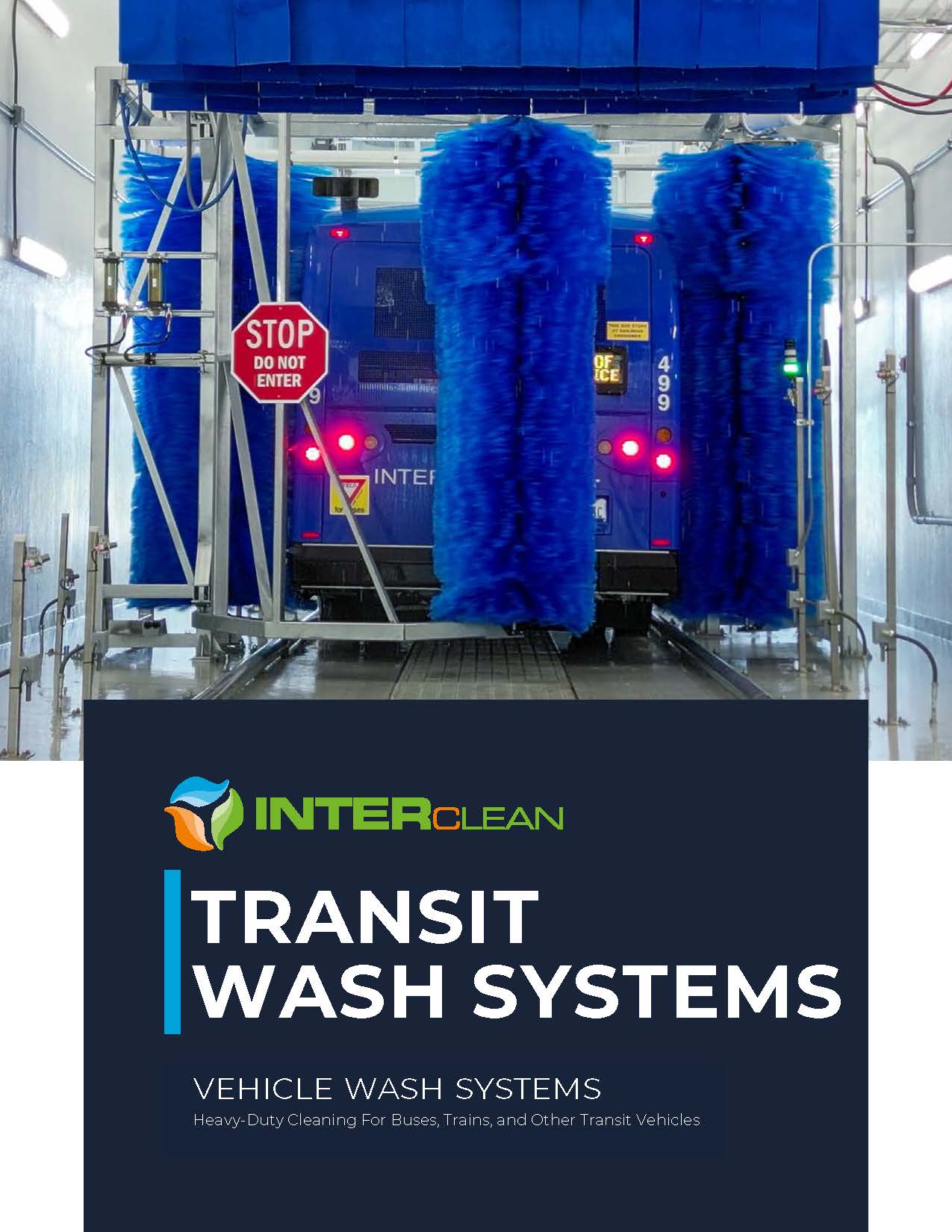InterClean Transit Wash Systems Brochure Cover Page Showing A City Bus Going Through A Friction Wash System