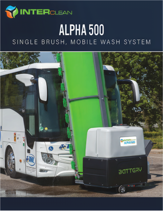 InterClean Alpha 500 Mobile Wash System Cleaning the Front of a coach bus